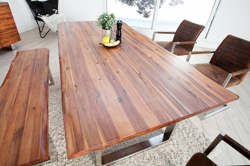 Table à manger style industriel en bois massif 200 cm