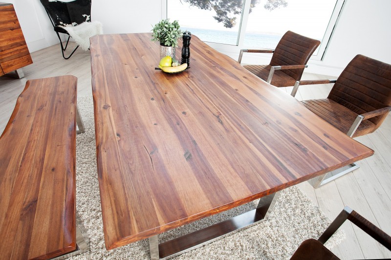 Table de salle à manger industriel en bois massif 160 cm