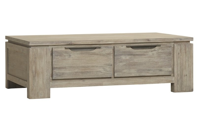 Table basse avec tiroirs coloris chêne grisé