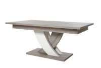 Table à manger rectangulaire extensible coloris chêne et blanc avec pied central