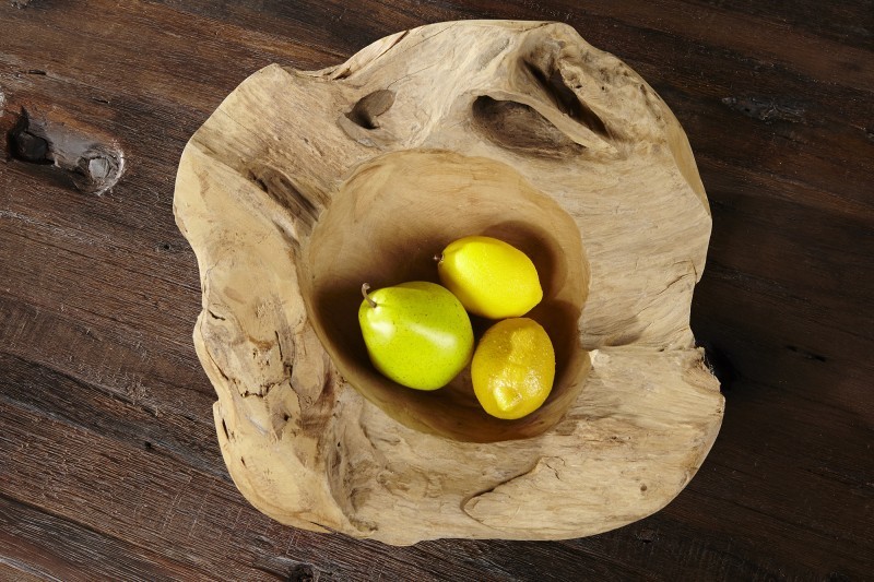 Corbeille de fruit design naturel de 40 cm en bois du teck massif Corbeille de fruit design naturel de 40 cm en bois du teck massif