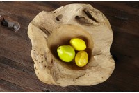 Corbeille de fruit design naturel de 40 cm en bois du teck massif