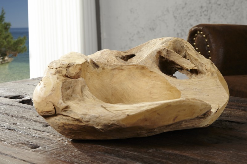 Corbeille de fruit design naturel de 40 cm en bois du teck massif Corbeille de fruit design naturel de 40 cm en bois du teck massif