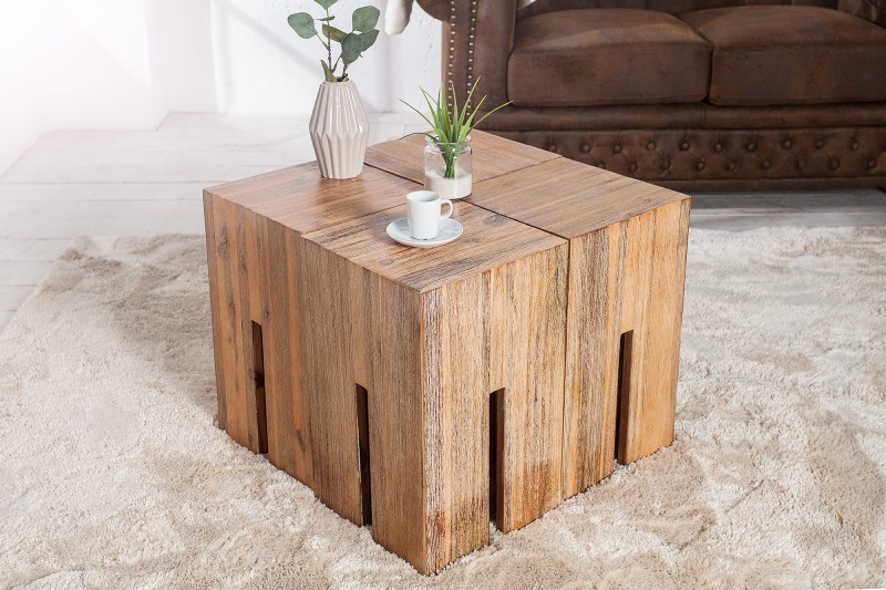 Table d'appoint design rustique coloris naturel en bois acacia