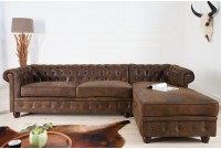 Canapé d'angle moderne capitonné avec méridienne côté droit coloris brun antique