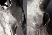 Trophée décoratif mural design crâne de taureau coloris argenté en aluminium
