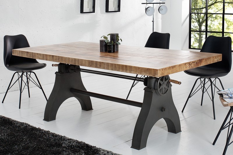 Table à manger design de couleur naturelle de 200 cm en bois massif avec piétement en métal noir