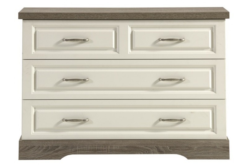 Commode design rustique à 3 tiroirs de couleur blanche et beige