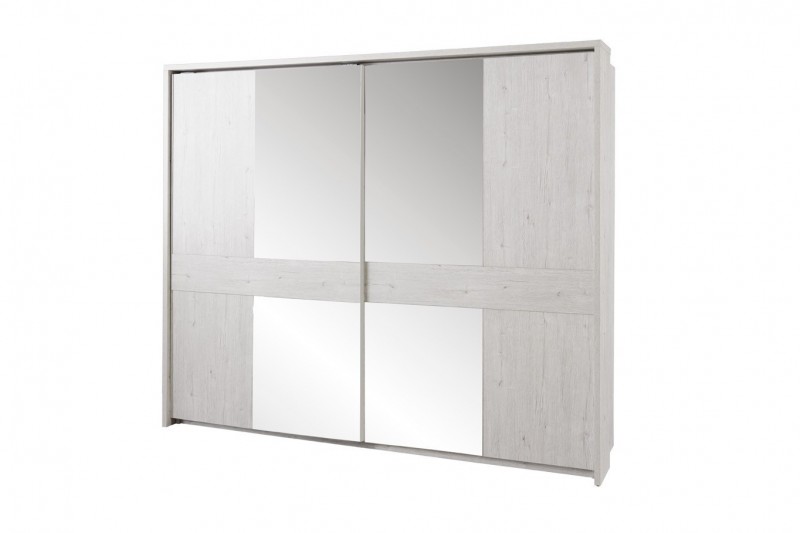 Armoire contemporaine coloris chêne clair avec 2 portes coulissantes et miroir