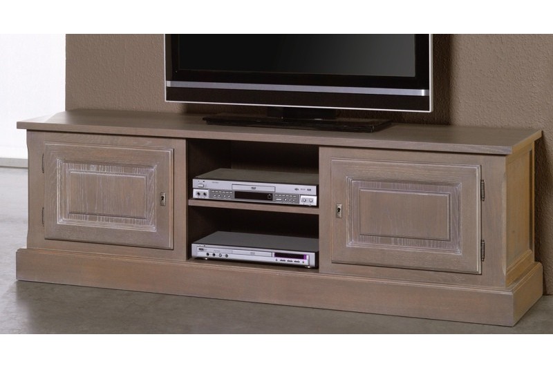 Meuble TV à 2  portes et 2 niches coloris pin memphis marron