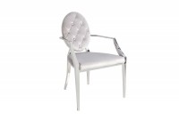 chaise design baroque de salle à manger en velours coloris gris avec accoudoirs