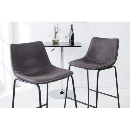 Lot de 2 tabourets de bar design vintage coloris gris en microfibre
