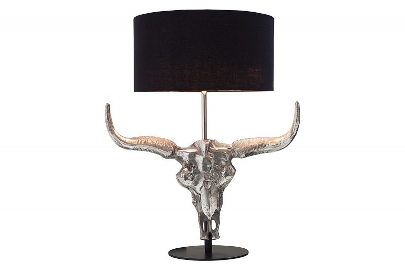 Lampe à poser design crâne de taureau coloris argenté et noir