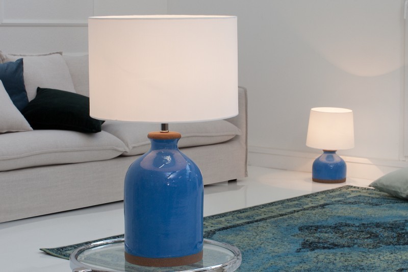 Lampe à poser style classique de 60cm coloris bleu et blanc en nylon et céramique