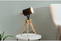 lampe à poser design trépied coloris noir et naturel en bois massif et en métal