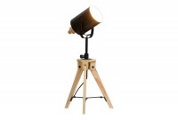 lampe à poser design trépied coloris noir et naturel en bois massif et en métal