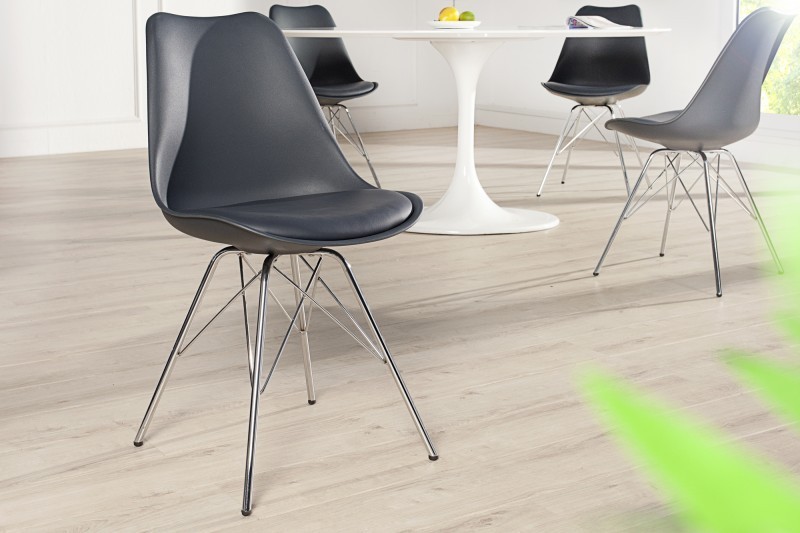 Chaise de salle à manger design scandinave coloris gris et chromé