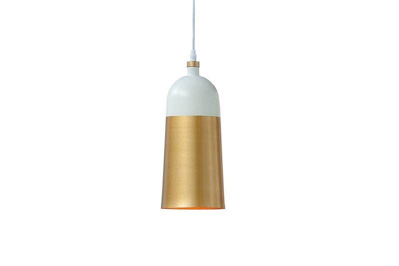 Lampe suspension design en métal de couleur dorée et blanche