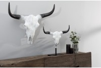 Trophée mural design crâne de taureau coloris blanc et noir de 70 cm