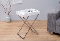 Table d'appoint moderne coloris blanc et chromé avec plateau amovible