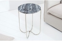 Lot de 2 tables d'appoint moderne coloris gris et argenté en marbre et métal