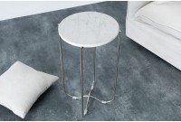 Lot de 2 tables d'appoint design coloris blanc en marbre et métal argenté