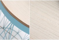 tables d'appoint design cage coloris bleu avec plateau amovible chêne