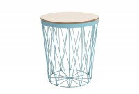 tables d'appoint design cage coloris bleu avec plateau amovible chêne