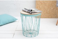 tables d'appoint design cage coloris menthe avec plateau amovible chêne
