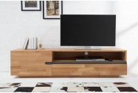 Meuble tv design de couleur naturelle en bois massif à 2 portes et une niche