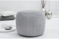 Pouf design oriental coloris gris et blanc en coton