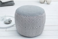 Pouf design oriental coloris gris et blanc en coton