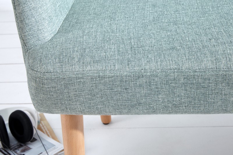 Banc design scandinave coloris citron vert en tissu avec pieds en bois massif