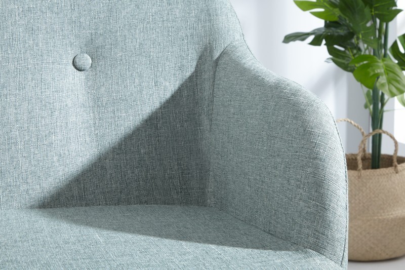 Banc design scandinave coloris citron vert en tissu avec pieds en bois massif
