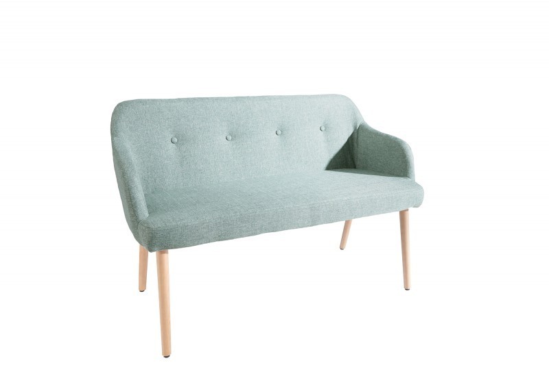 Banc design scandinave coloris citron vert en tissu avec pieds en bois massif