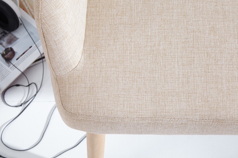 Banc design scandinave en tissu avec pieds en bois massif