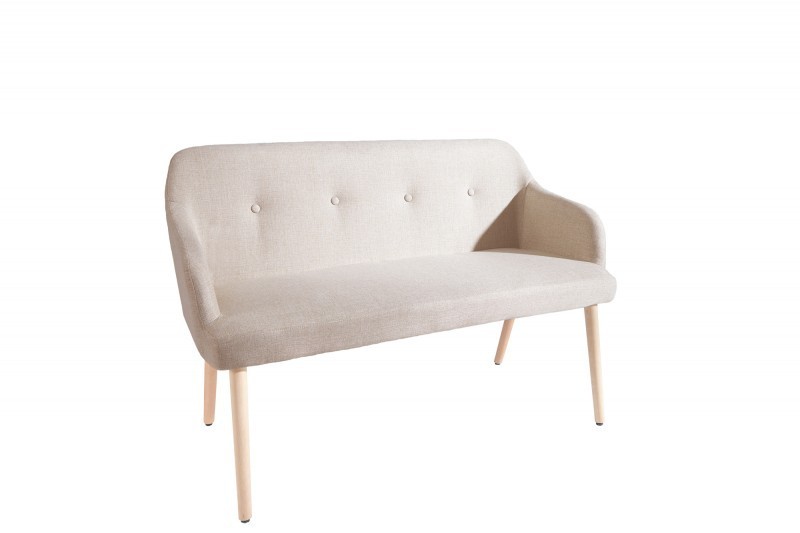 Banc design scandinave en tissu avec pieds en bois massif