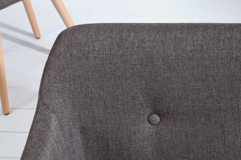 Banc design scandinave coloris gris foncé en tissu avec pieds en bois massif