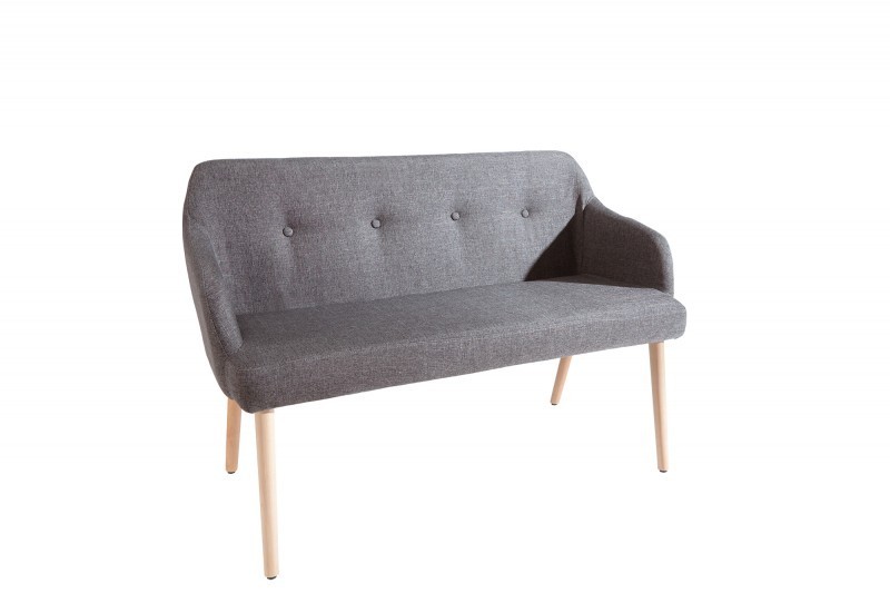Banc design scandinave coloris gris foncé en tissu avec pieds en bois massif