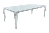 Table à manger design baroque de 200cm coloris blanc argenté en verre trempé et acier inoxydable