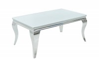 Table basse design baroque de 100cm coloris blanc argenté en verre trempé et acier inoxydable