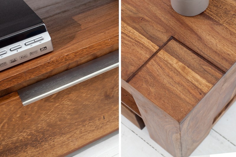 Meuble tv moderne 135cm design en bois massif avec rangement coloris naturel