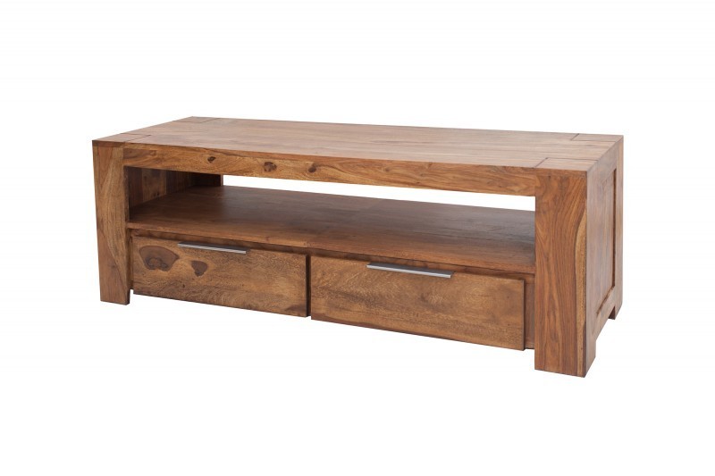 Meuble tv moderne 135cm design en bois massif avec rangement coloris naturel