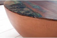 Table basse design rétro coloris cuivre nature en bois massif et en métal