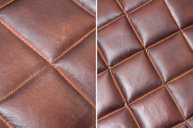 Pouf design rembourré en cuir de couleur marron