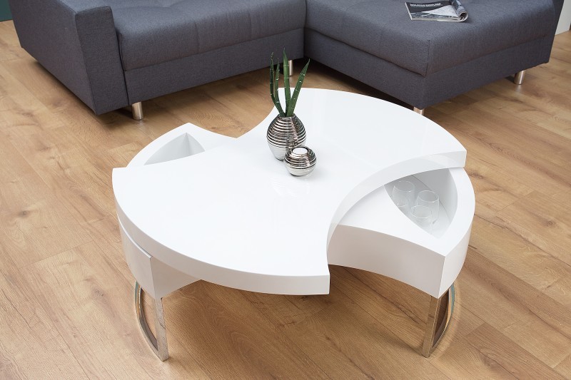 Table basse design avec plateau amovible de rangement coloris blanc laqué