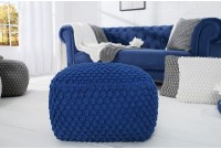 Pouf design tricoté de 55cm coloris bleu en coton