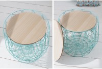 Lot de 2 tables d'appoint design cage coloris verre menthe avec plateau amovible