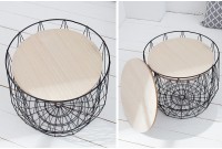 Lot de 2 tables d'appoint design cage coloris noir avec plateau rond coloris chêne