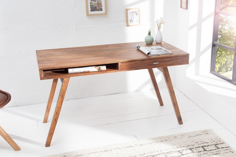 Table de bureau design rétro de 120cm à un tiroir et une niche